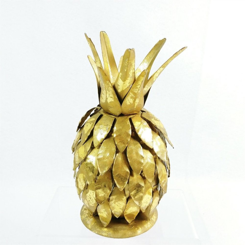 Candle Holder Taper Candle Holder Pineapple Design Metal Gold Finish 8"